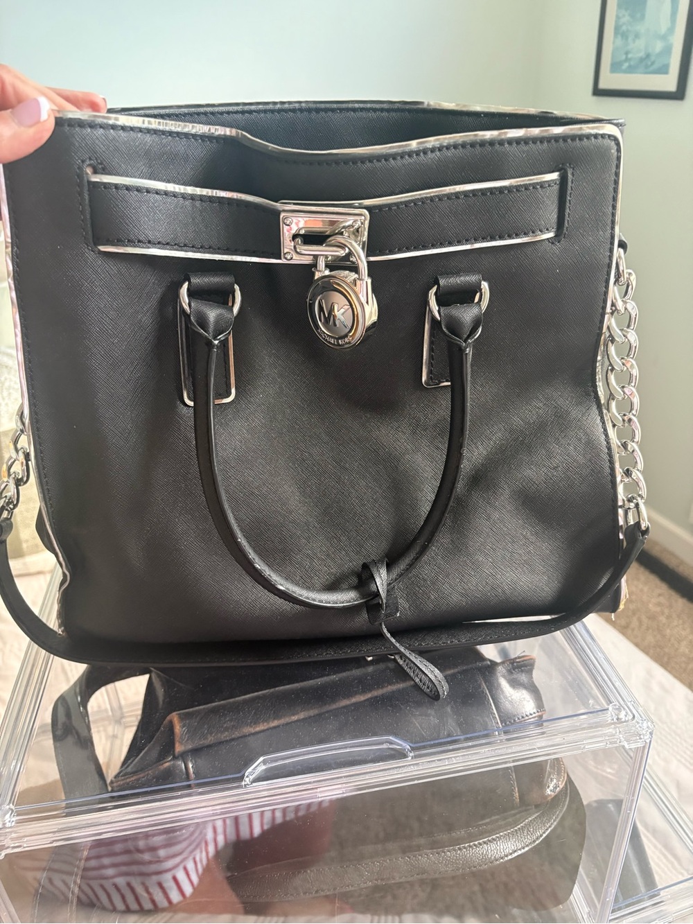 Michael Kors Black Saffiano Satchel with Silver Hardware